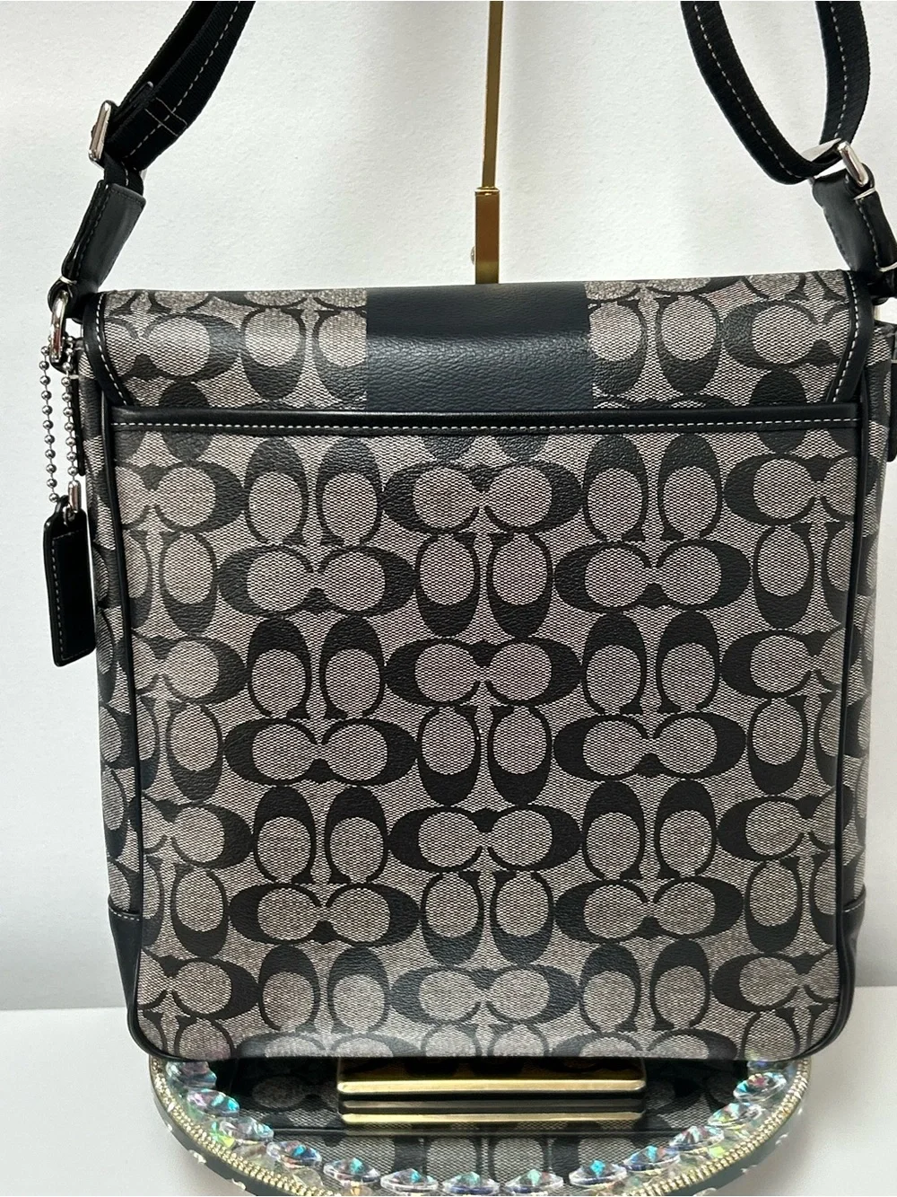 Coach Signature Coated Canvas Messenger Bag w/Center Stripe Approx. 11 x 12 x 3